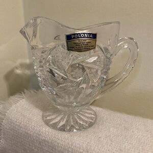 Vintage Polonia Hand Cut 24% Lead Crystal Creamer Made In Poland 4 in. Tall